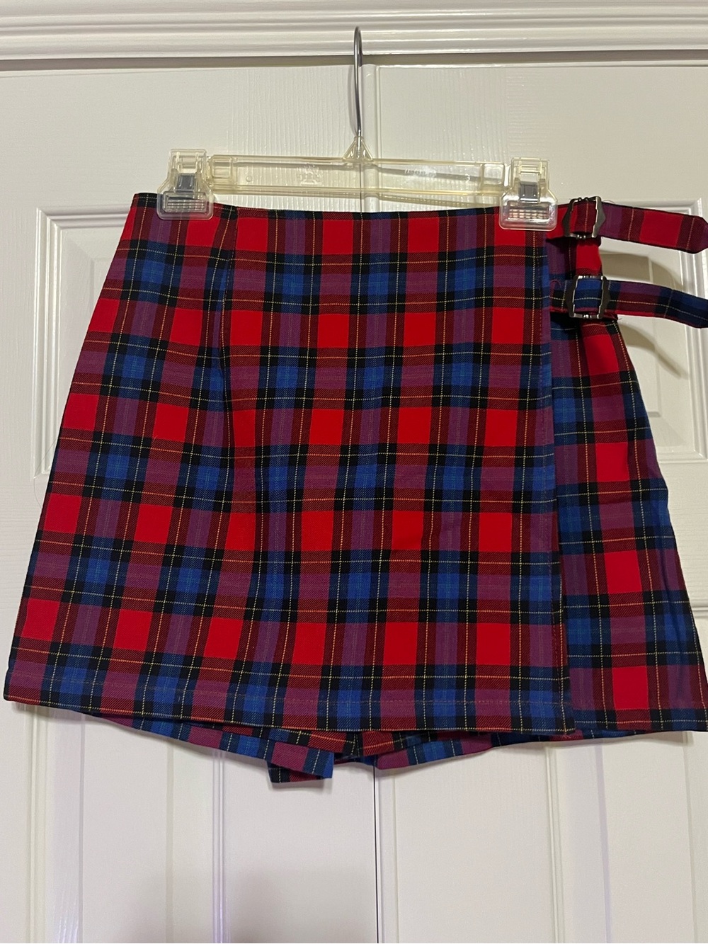 Paris Blues Red and Blue Plaid Mini Skort with Side Buckles
